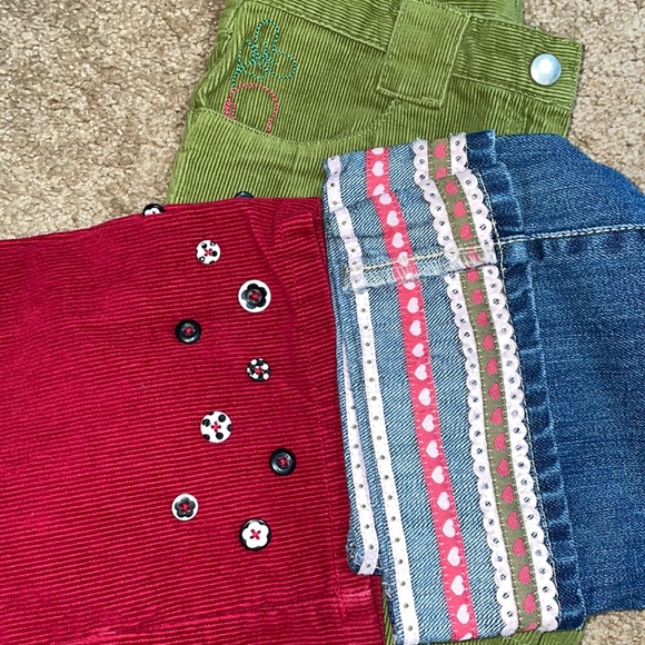 Gymboree cuffed jeans, red flare corduroy, green embroidered flare pants - Picture 6 of 14